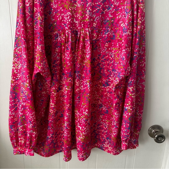 XL Pink Silky Floral Puff Sleeve Blouse | Grandmacore Coquette NWOT - Picture 6 of 7